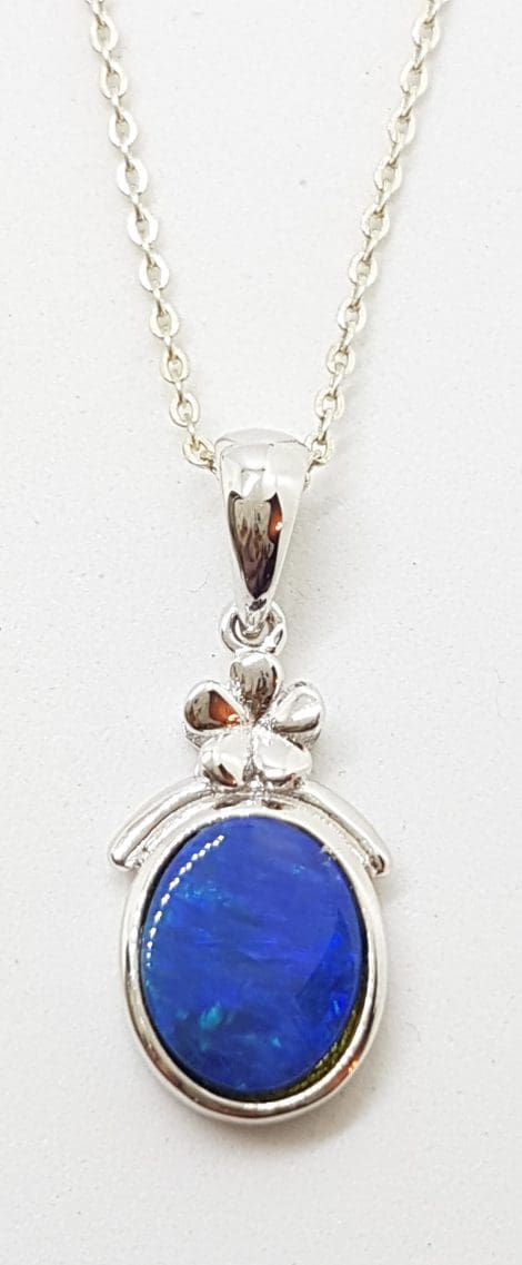 Sterling Silver Blue Opal Flower Pendant on Silver Chain