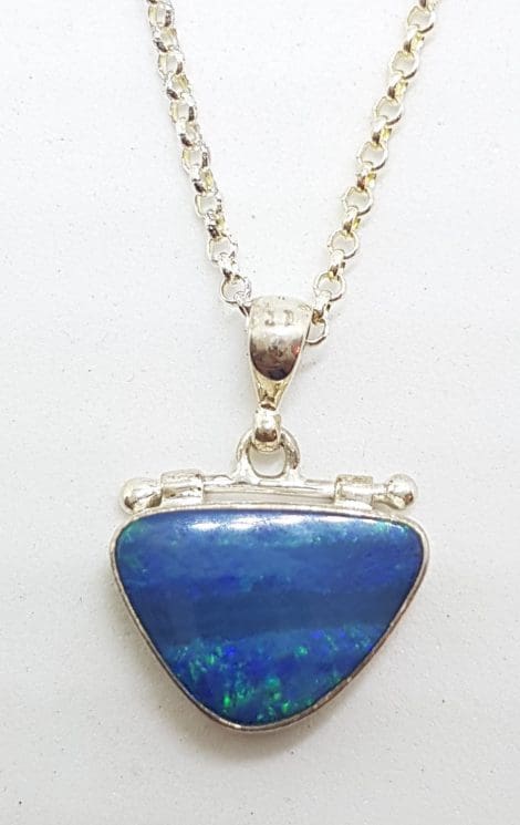 Sterling Silver Blue Opal Triangular Hinged Pendant on Silver Chain