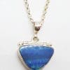 Sterling Silver Blue Opal Triangular Hinged Pendant on Silver Chain