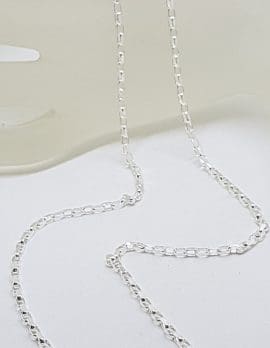 Sterling Silver Long Diamond Cut Belcher Link Necklace