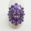 Sterling Silver Large Oval Amethyst Cluster Ring