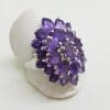 Sterling Silver Large Oval Amethyst Cluster Ring