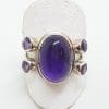Sterling Silver Cabachon & Faceted Amethyst Cluster Ring