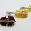 Sterling Silver Brown and Butter Amber Carved Violin Brooches/Pendants - Sold Separately