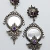 Sterling Silver Marcasite, Amethyst & Mother of Pearl Large Ornate Art Deco Style Drop Earrings