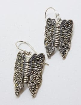 Sterling Silver Marcasite Large Butterfly Drop Earrings