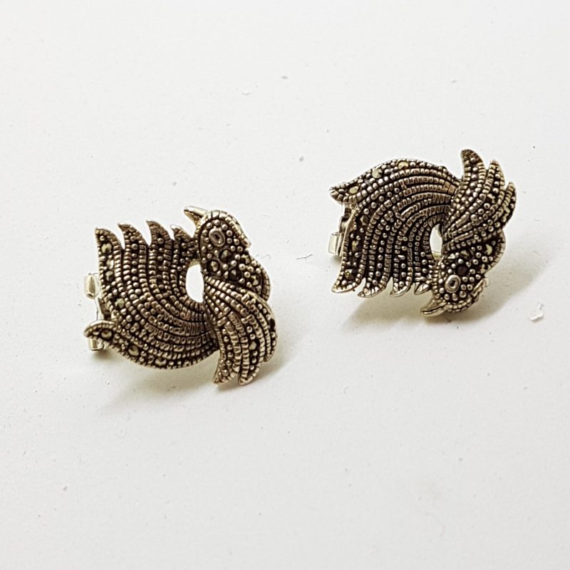 20200525_190309 Sterling Silver Marcasite Bird Stud Earrings
