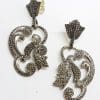 Stunning Sterling Silver Marcasite Large Ornate Drop Earrings