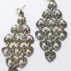 Sterling Silver Marcasite Large Ornate Drop Chandelier Earrings