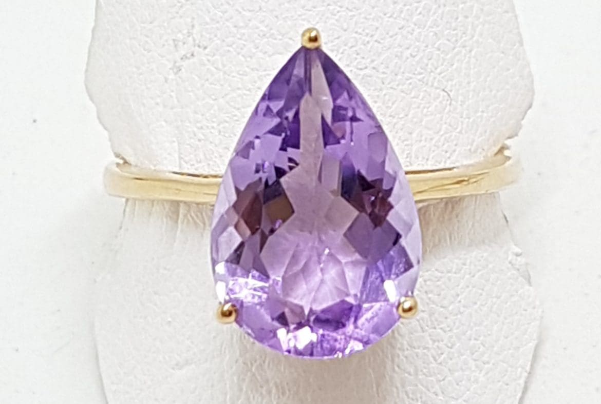 9ct Rose Gold Teardrop Shaped Amethyst Claw Set Ring