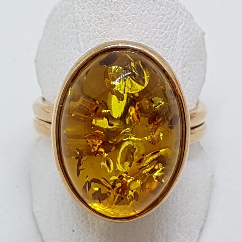 9ct Rose Gold Oval Amber Ring - Extendable