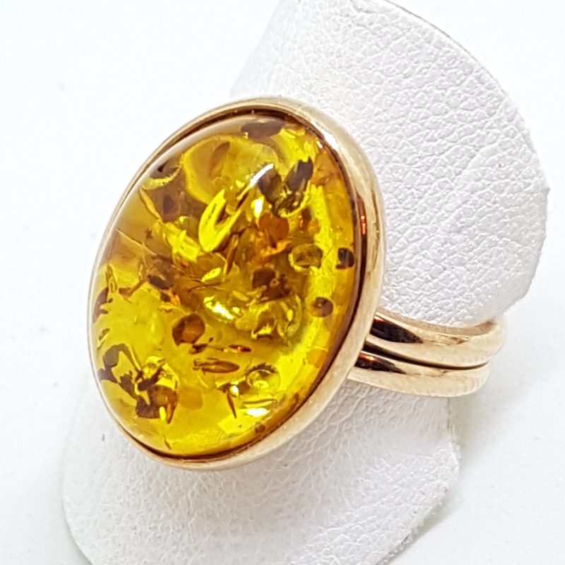 9ct Rose Gold Oval Amber Ring - Extendable