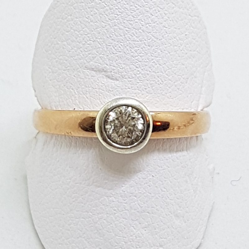 9ct Rose Gold and White Gold Bezel Set Diamond Solitaire Ring