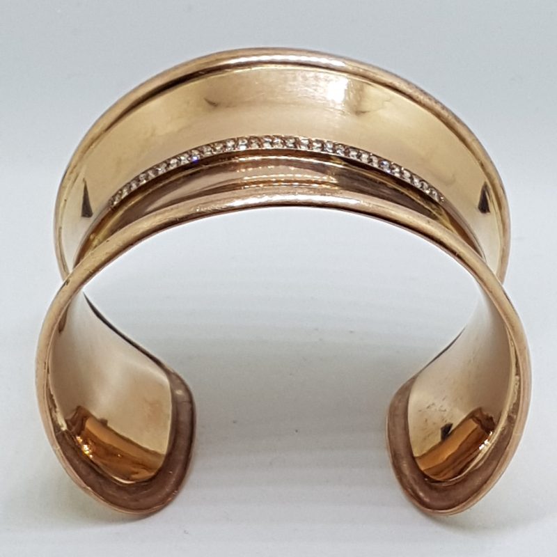 9ct Rose Gold Handmade Very Wide Diamond Cuff Bangle