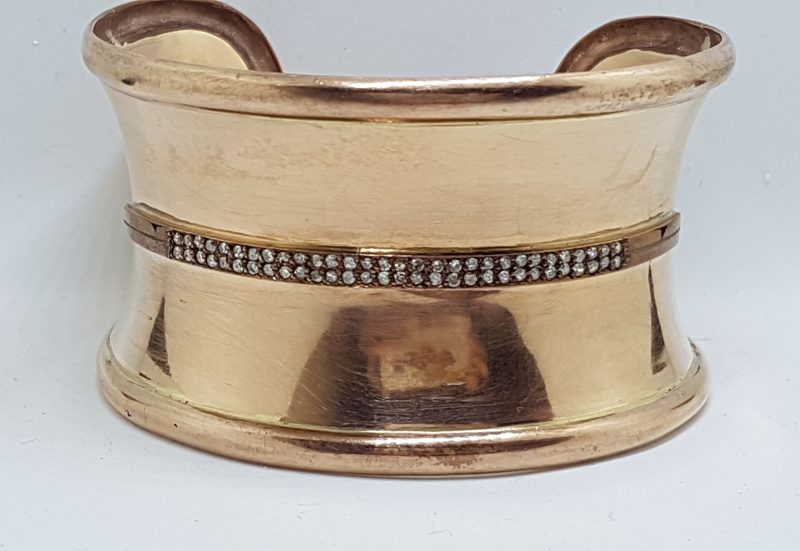 9ct Rose Gold Handmade Very Wide Diamond Cuff Bangle