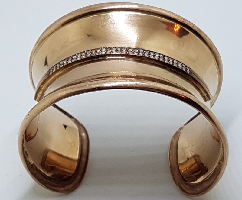 9ct Rose Gold Handmade Very Wide Diamond Cuff Bangle