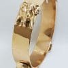 9ct Rose Gold Handmade Elephant Motif Diamond Bangle/Upper Arm Bangle - Large Size - Very Heavy