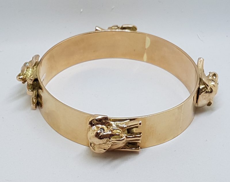 20200601_115925 9ct Rose Gold Handmade Elephant Motif Diamond Bangle/Upper Arm Bangle - Large Size - Very Heavy
