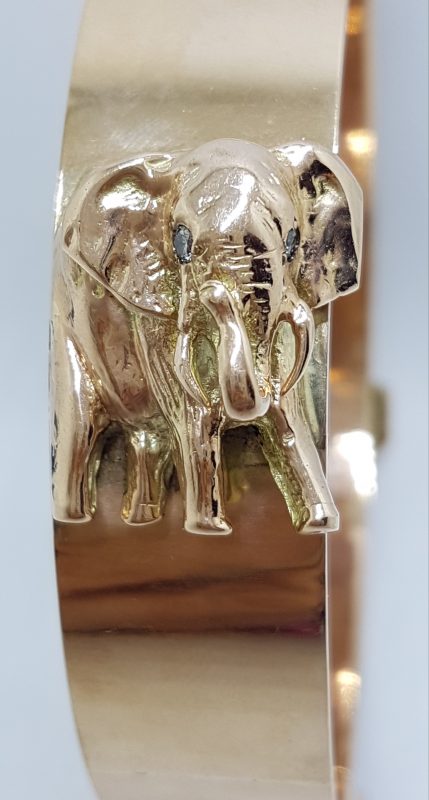 20200601_115954 9ct Rose Gold Handmade Elephant Motif Diamond Bangle/Upper Arm Bangle - Large Size - Very Heavy