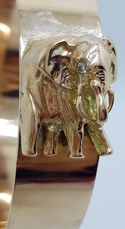 20200601_120007 9ct Rose Gold Handmade Elephant Motif Diamond Bangle/Upper Arm Bangle - Large Size - Very Heavy