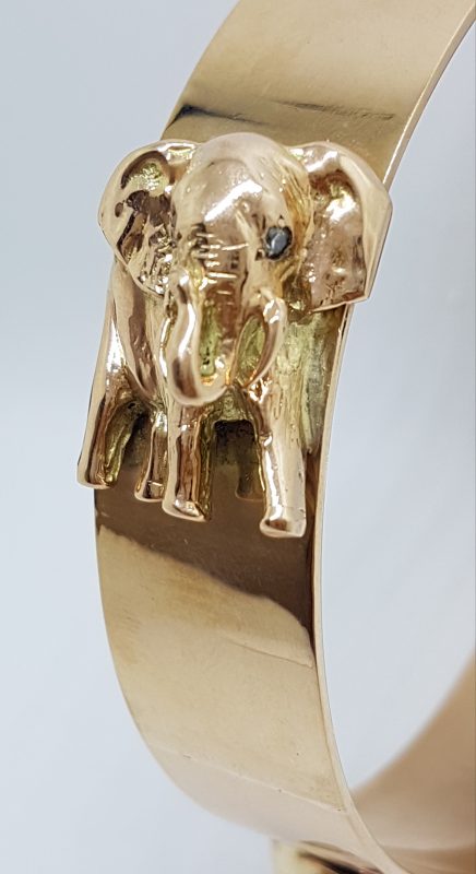20200601_120019 9ct Rose Gold Handmade Elephant Motif Diamond Bangle/Upper Arm Bangle - Large Size - Very Heavy