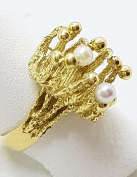 18ct Yellow Gold Large Unusual Pearl Ring