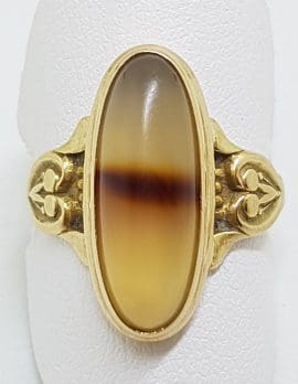 9ct Yellow Gold Oval Ornate Agate Ring