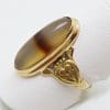 9ct Yellow Gold Oval Ornate Agate Ring