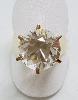 9ct Yellow Gold Very Large and High Clear Crystal Quartz Ring