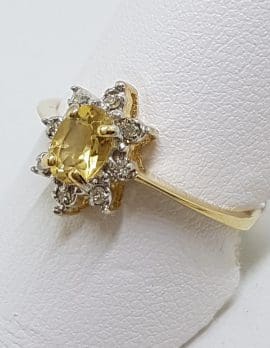 9ct Yellow Gold Oval Citrine and Diamond Cluster Ring