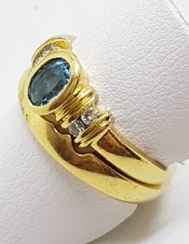 18ct Yellow Gold Oval Bezel Set Topaz & Diamond Wedding and Engagement Ring Set