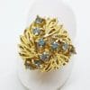 14ct Yellow Gold Large Ornate Topaz Round Cluster Ring - Antique / Vintage