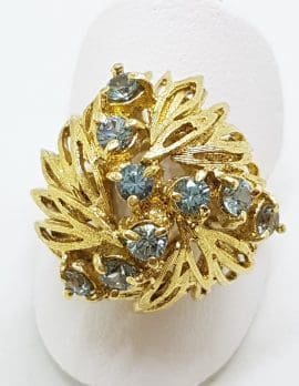 14ct Yellow Gold Large Ornate Topaz Round Cluster Ring - Antique / Vintage
