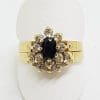 9ct Yellow Gold Sapphire and Diamond Oval Cluster Engagement and Wedding Ring Set