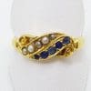 18ct Yellow Gold Sapphire & Seedpearl Ring - Antique / Vintage