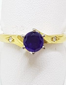 18ct Yellow Gold Amethyst Solitaire & Diamond Ring