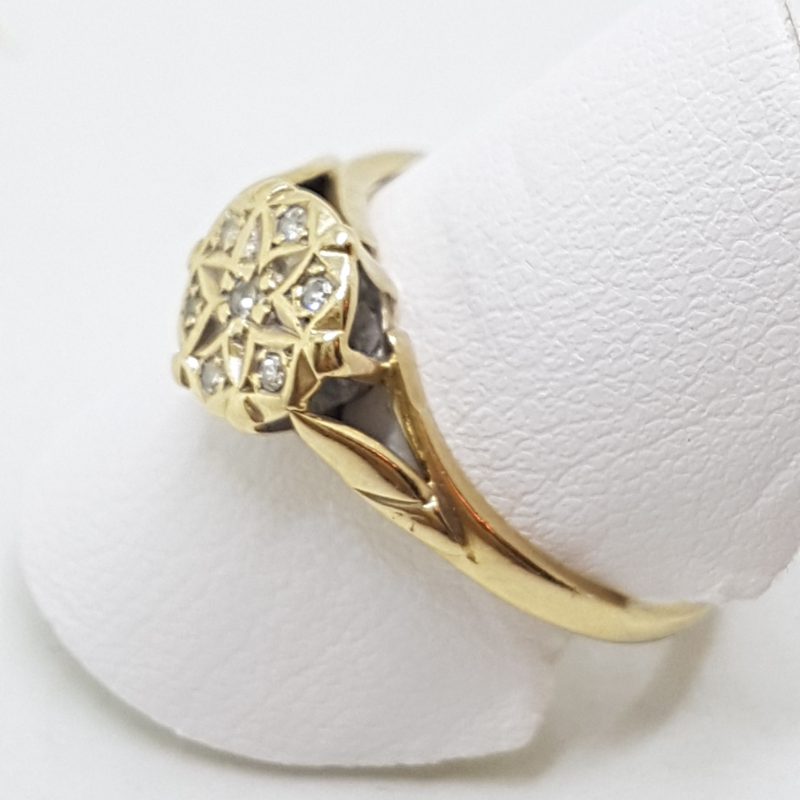 9ct Yellow Gold Round Diamond Cluster Ring