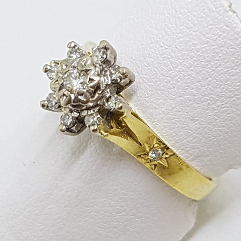 18ct Yellow Gold & Platinum Diamond Flower Cluster Ring