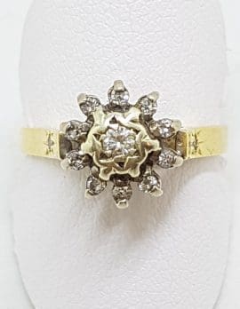 18ct Yellow Gold & Platinum Diamond Flower Cluster Ring