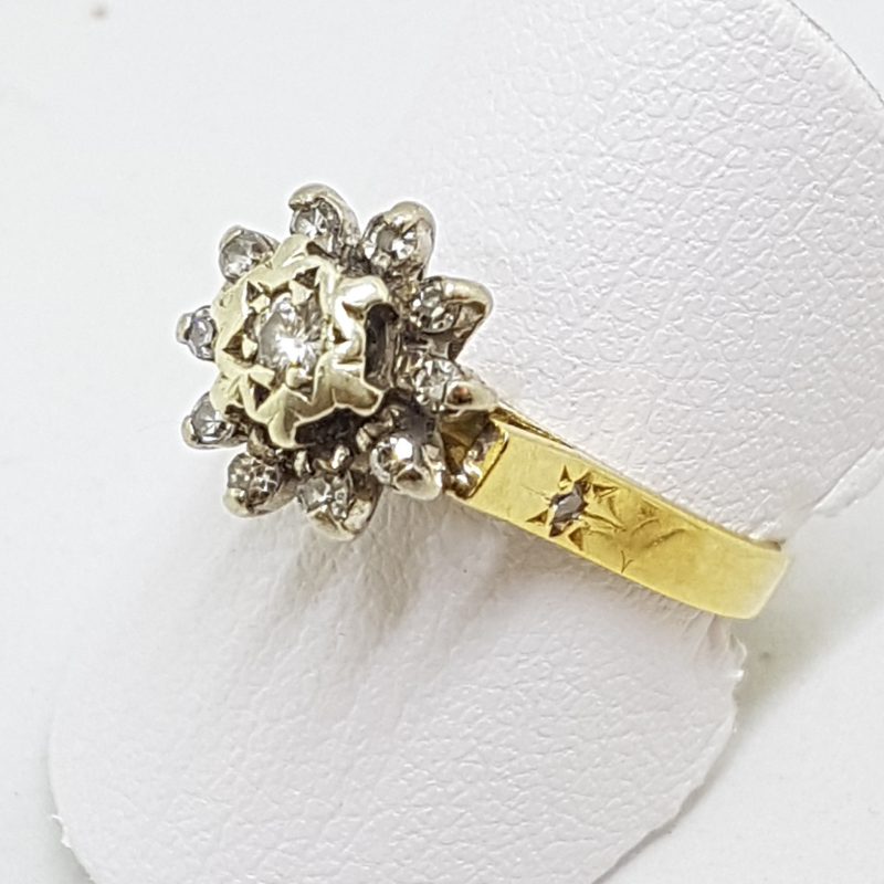 18ct Yellow Gold & Platinum Diamond Flower Cluster Ring