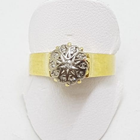 18ct Yellow Gold & Platinum Diamond High Round Cluster Ring