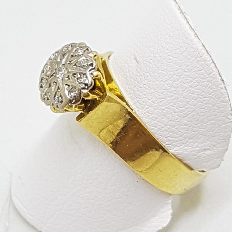 18ct Yellow Gold & Platinum Diamond High Round Cluster Ring