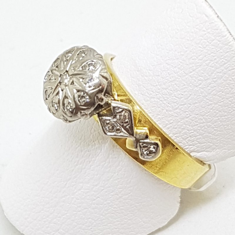 20200603_212659 18ct Yellow Gold & Platinum Diamond High Round Ornate Cluster Ring
