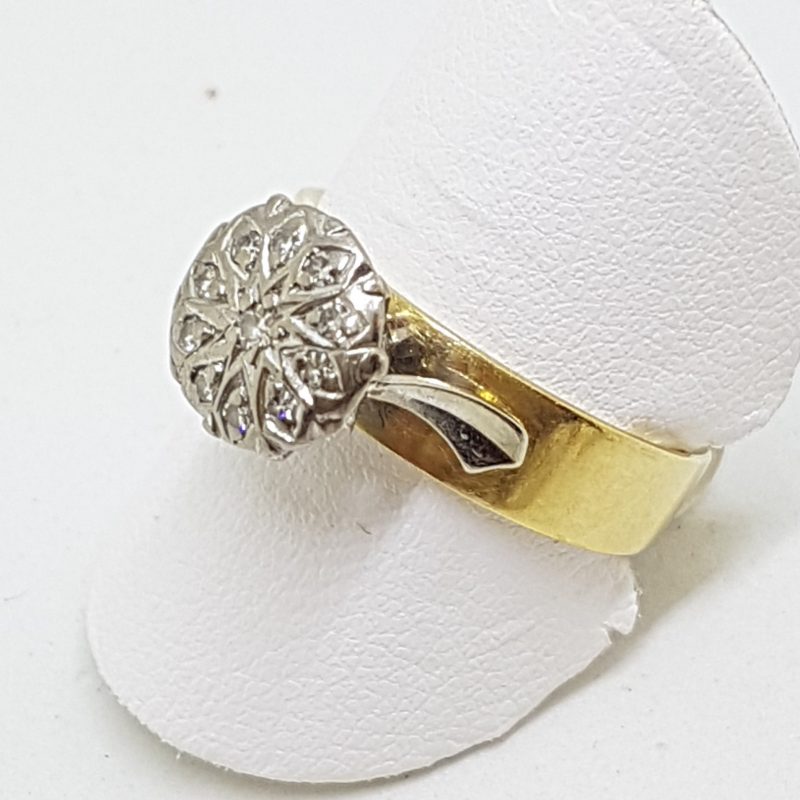 18ct Yellow Gold & Platinum Diamond High Round Cluster Ring