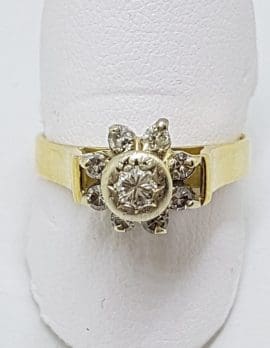 18ct Yellow Gold Diamond High Flower Cluster Ring