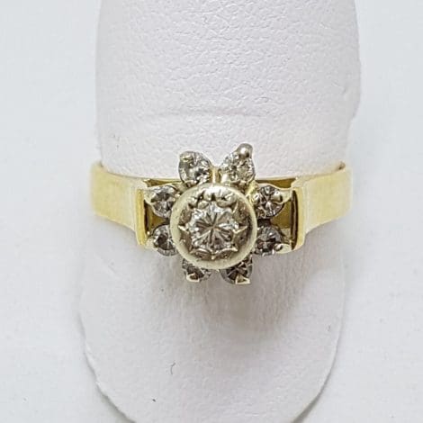 18ct Yellow Gold Diamond High Flower Cluster Ring