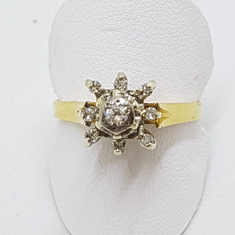 18ct Yellow Gold Diamond High Cluster Ring