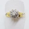 18ct Yellow Gold & Platinum Ornate High Set Diamond Flower/Daisy Cluster Ring