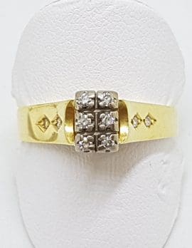 18ct Yellow Gold & Platinum Rectangular Diamond Cluster High Set Ring