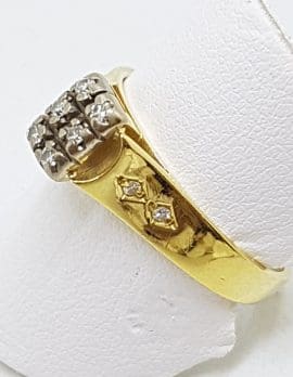 18ct Yellow Gold & Platinum Rectangular Diamond Cluster High Set Ring